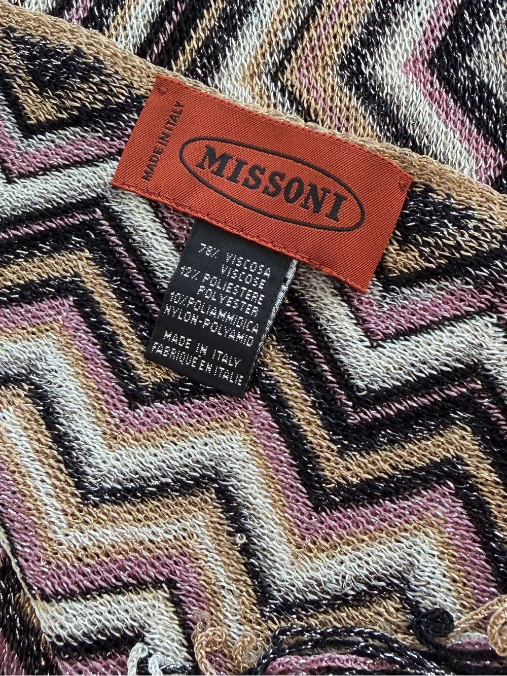 MISSONI CLASSIC ZIGZAG FRINGE SCARF UNISEX MULTICOLOR METALLIC ITALIAN LUXURY